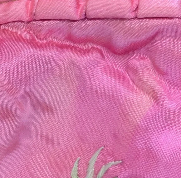 RARE Child Shanghai Embroidered Robe Cape Vintage Satin Dragon Fur Trim Pink - Picture 11 of 16